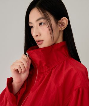 Shirred Volume Zip-Up Jumper (Red)