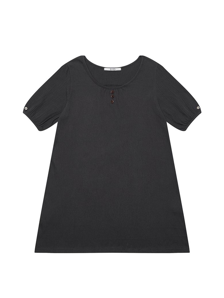 WRINKLE PUFF MINI DRESS [NAVY]
