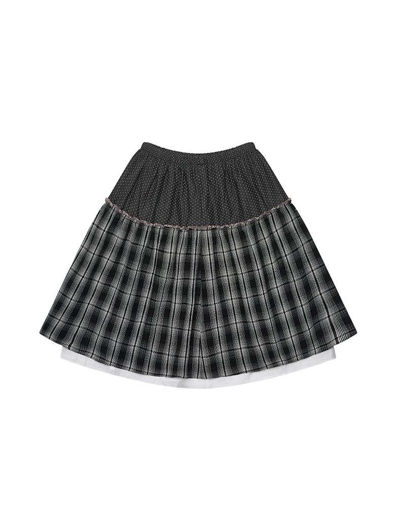 OAA CHECK SHIRRING SKIRT [BLACK]