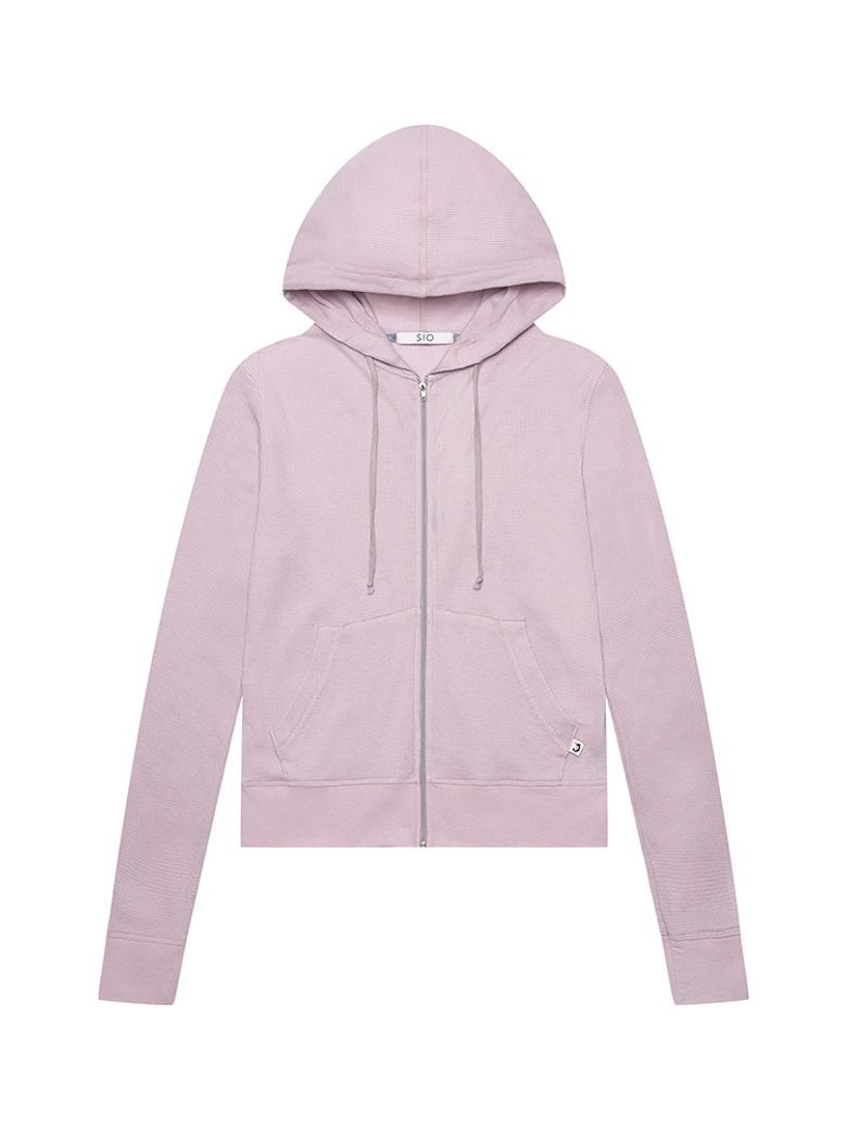 STITCH WAFFLE HOOD ZIPUP [BABY PINK]