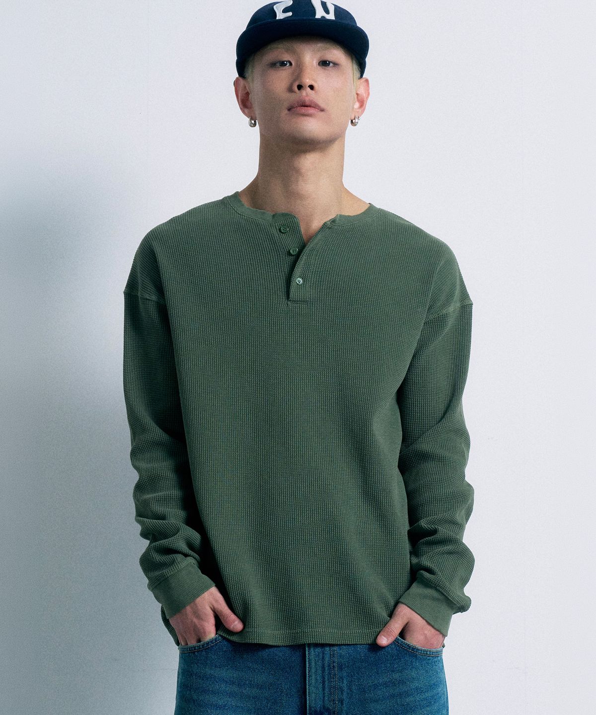 페르노브(FERNOV) 워시드 와플 헨리넥 카키