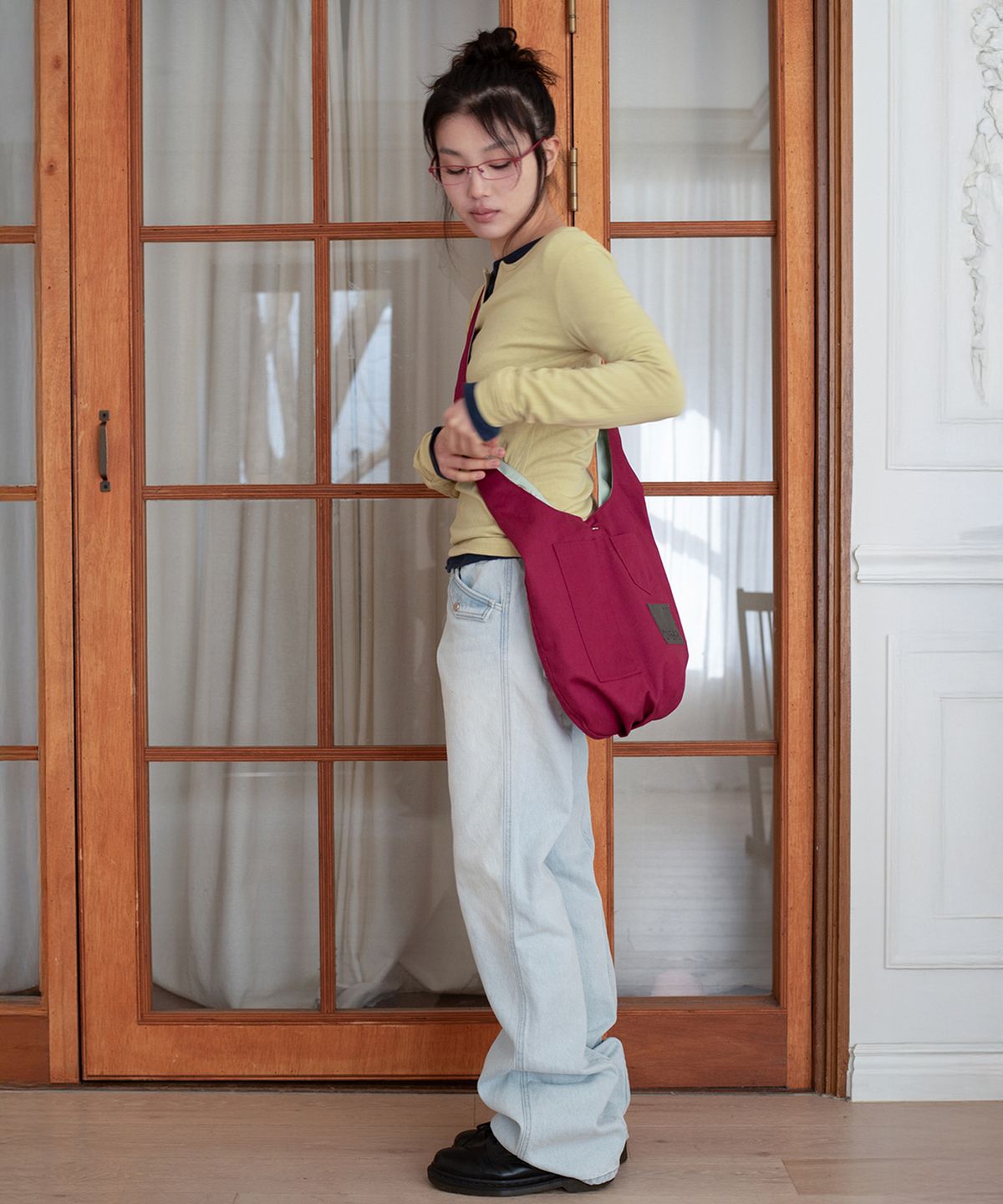 온스카(ONSKA) REVERSIBLE POCKET HALF BAG (CHERRY & MELON)