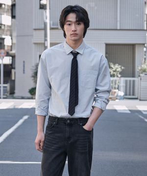 DIEMS 고밀도 면100 바이오 워싱 셔츠_블루 (세미 오버핏)_LDSXA62OSL