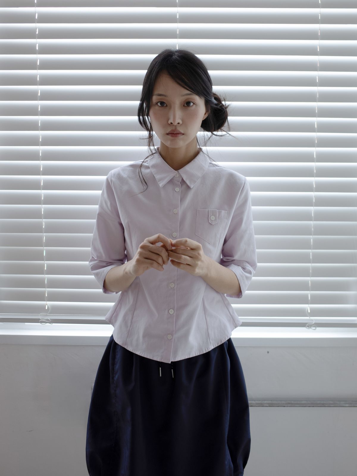 온스카(ONSKA) ROLL UP OXFORD SHIRT (PALE PINK)