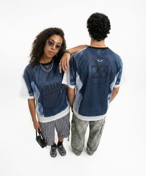 블루 다이 메쉬 오버핏 숏슬리브