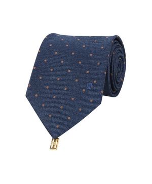 실크혼방 도트 올오버 넥타이 네이비