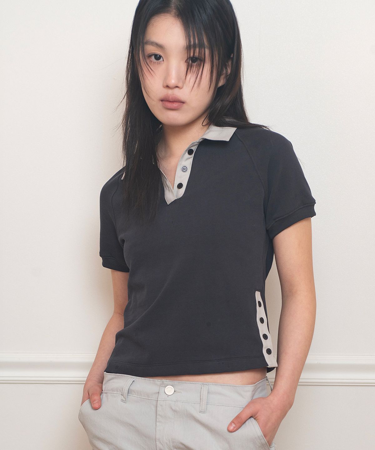 온스카(ONSKA) BUTTON POLO T (CHARCOAL)