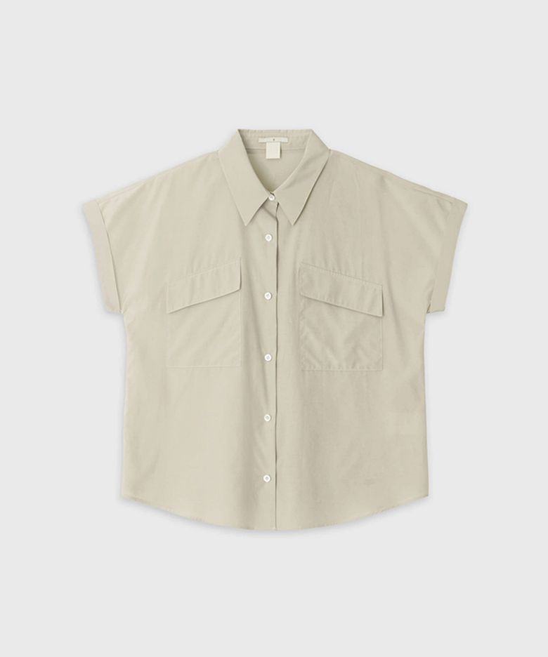 SLEEVELESS POCKET SHIRT_BEIGE