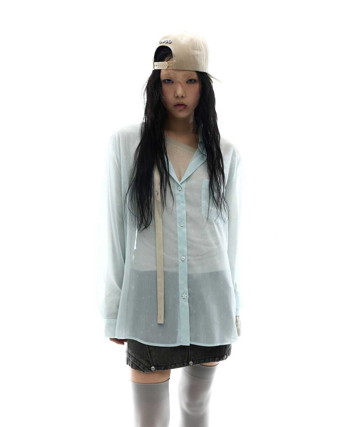 오호스(OJOS) Graphic Sheer Shirts / Mint
