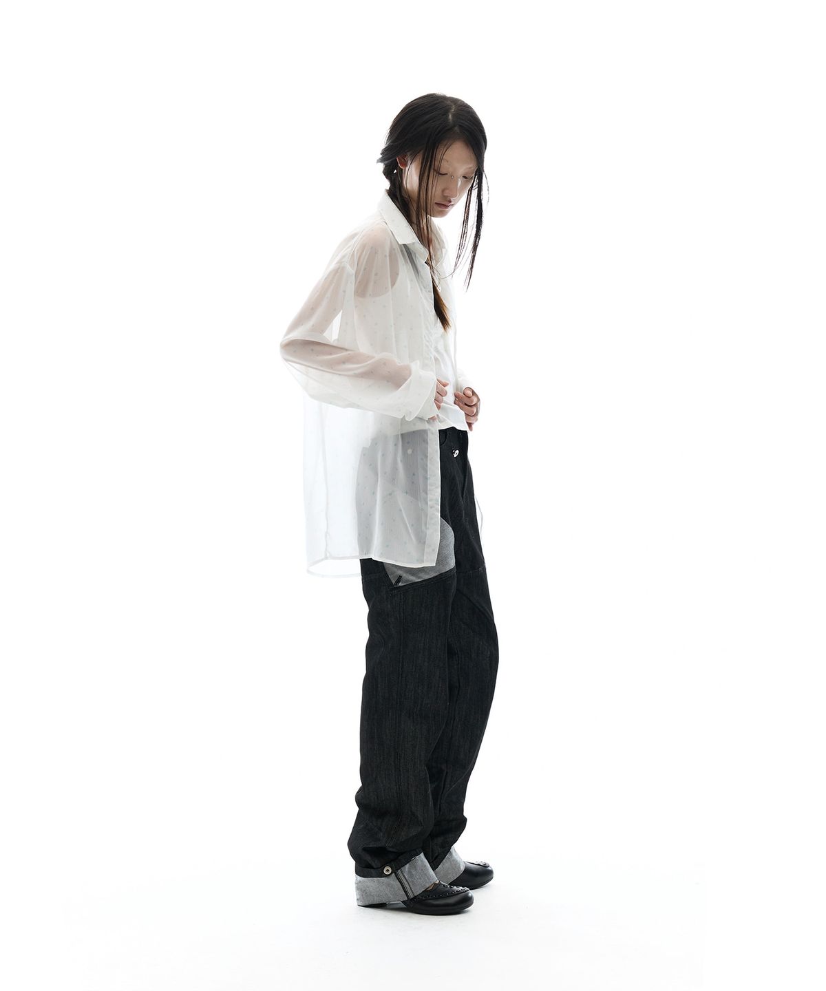 오호스(OJOS) Graphic Sheer Shirts / White