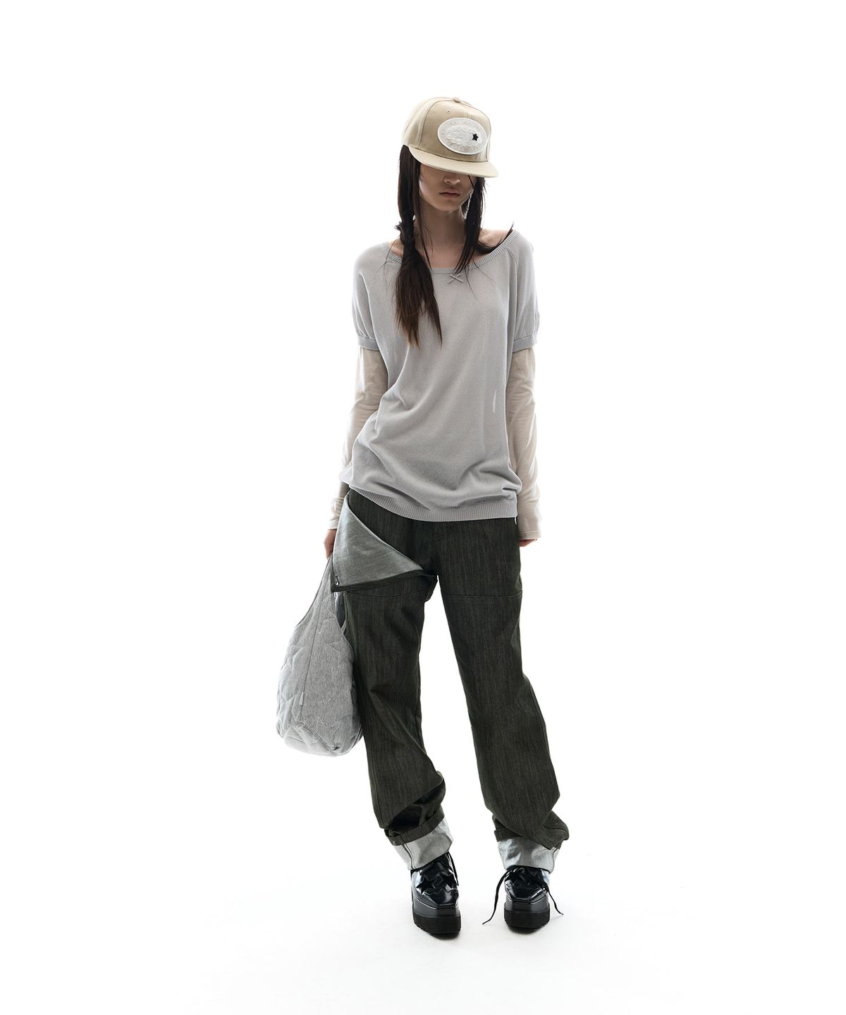 오호스(OJOS) Rayon Sheer Knit Top / Grey