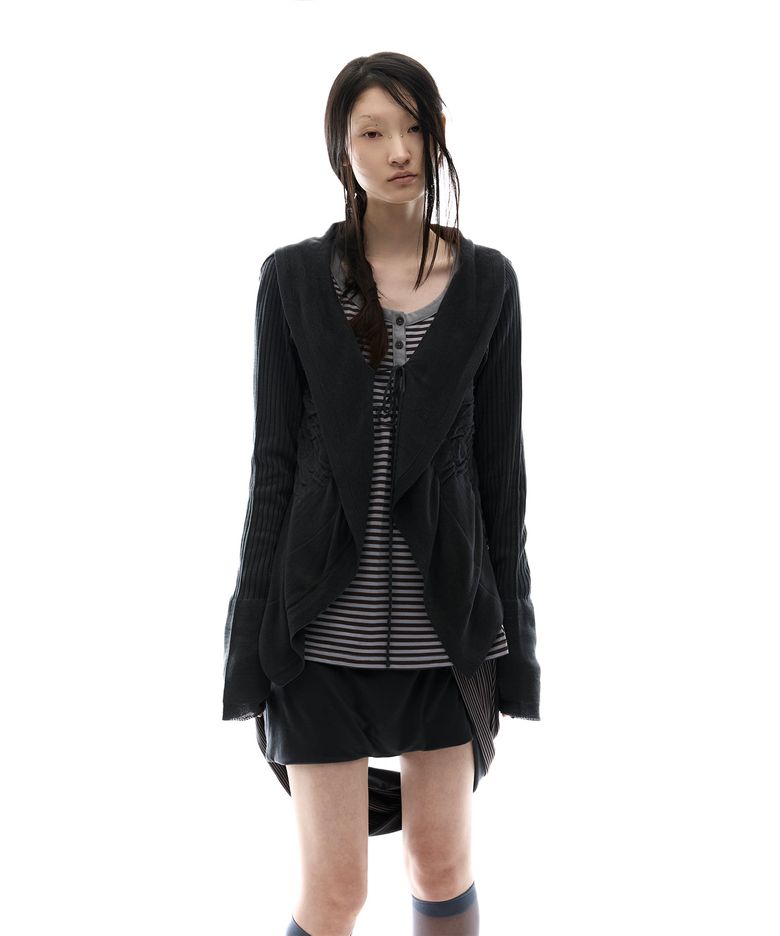 Ruffled Drape Cardigan / Charcoal