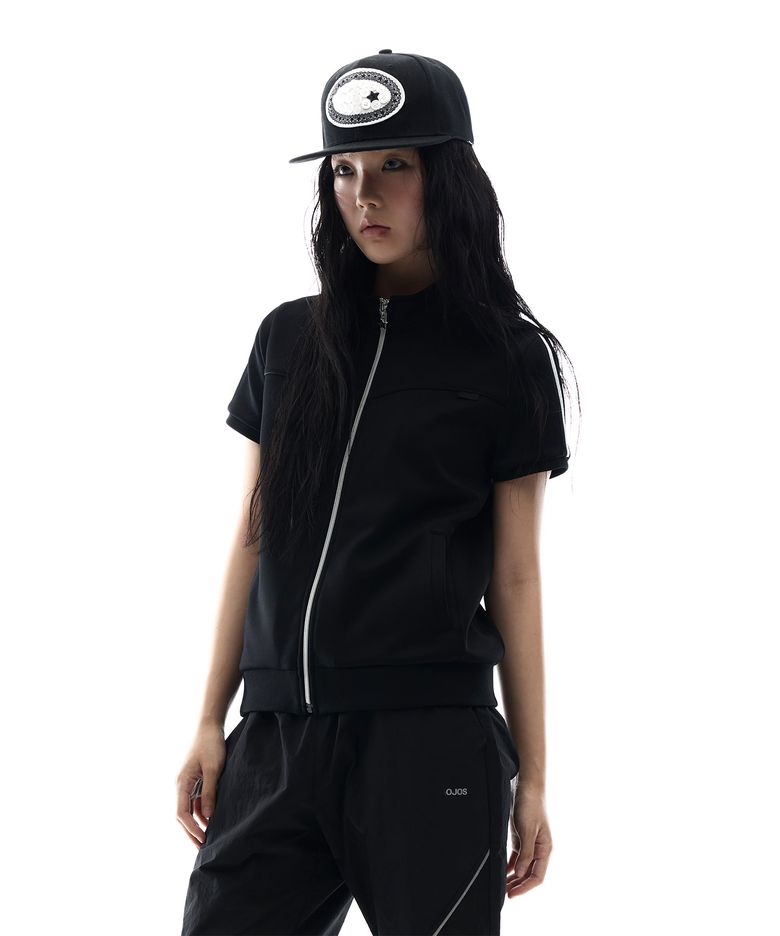 Metallic Tape Track Zip-Up / Black
