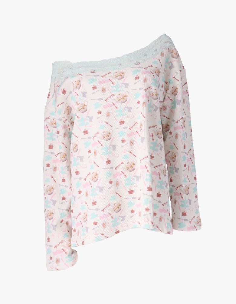 Off - Shoulder Loose Top- Tea Party