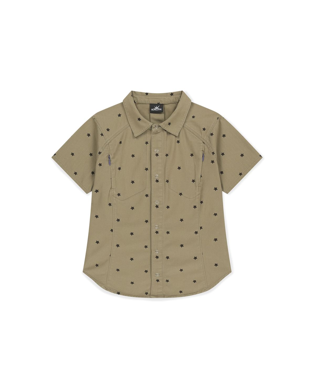 썬러브투어(SUNLOVETOUR) W Wave Herringbone Shirt Khaki Star