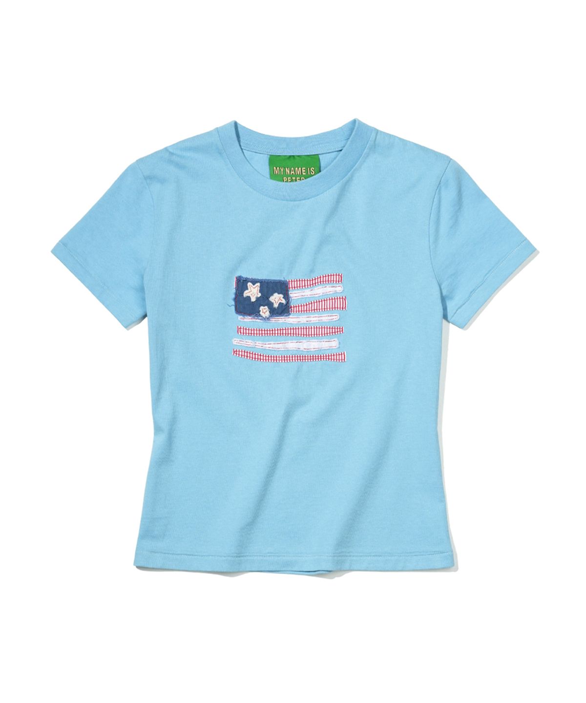 마이네임이즈피터(MYNAMEISPETER) (W) USA FLAG APPLIQUE T-SHIRT - SKY BLUE