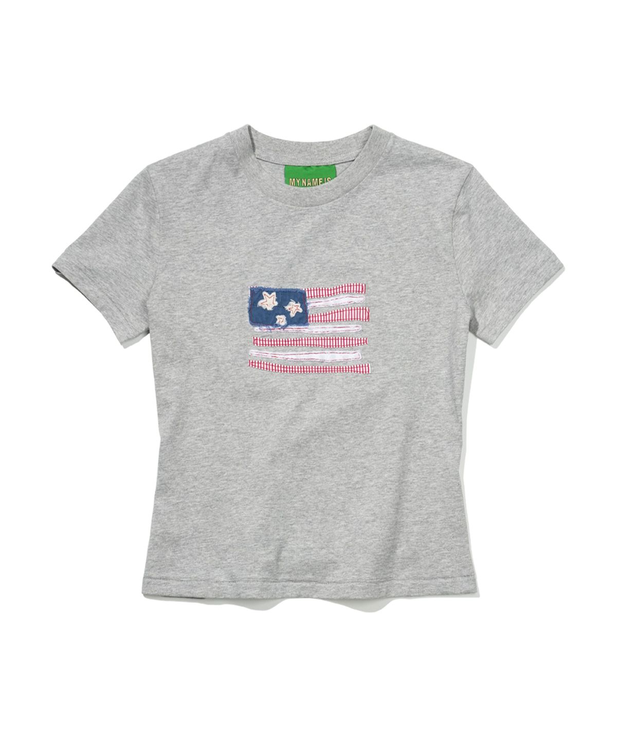 마이네임이즈피터(MYNAMEISPETER) (W) USA FLAG APPLIQUE T-SHIRT - GRAY