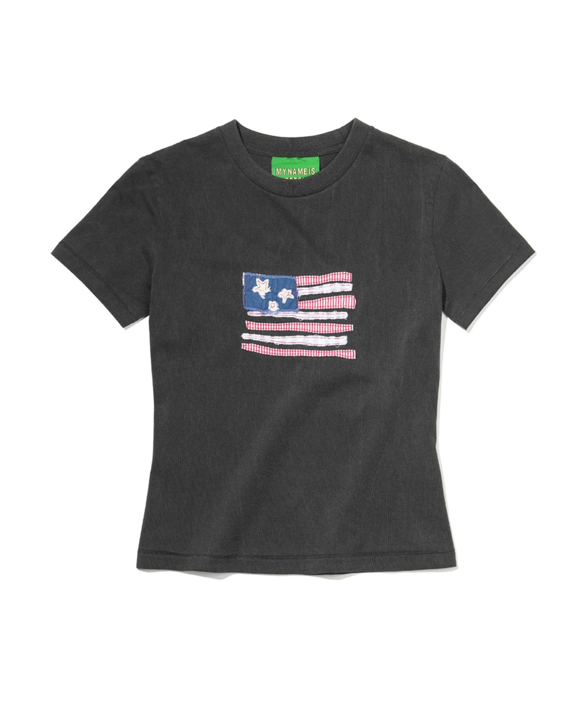 마이네임이즈피터(MYNAMEISPETER) (W) USA FLAG APPLIQUE T-SHIRT - CHARCOAL