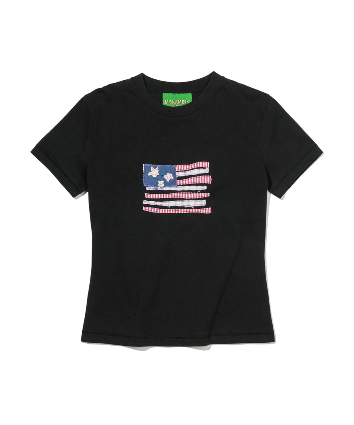 마이네임이즈피터(MYNAMEISPETER) (W) USA FLAG APPLIQUE T-SHIRT - BLACK