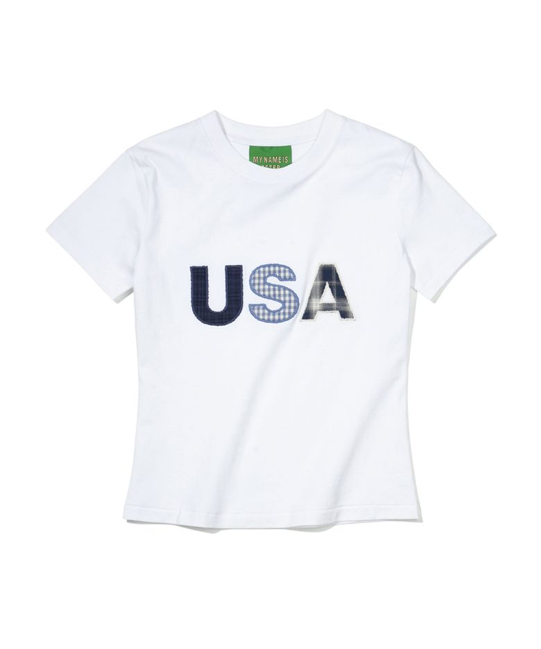 (W) USA EMBOSSING T-SHIRT - WHITE