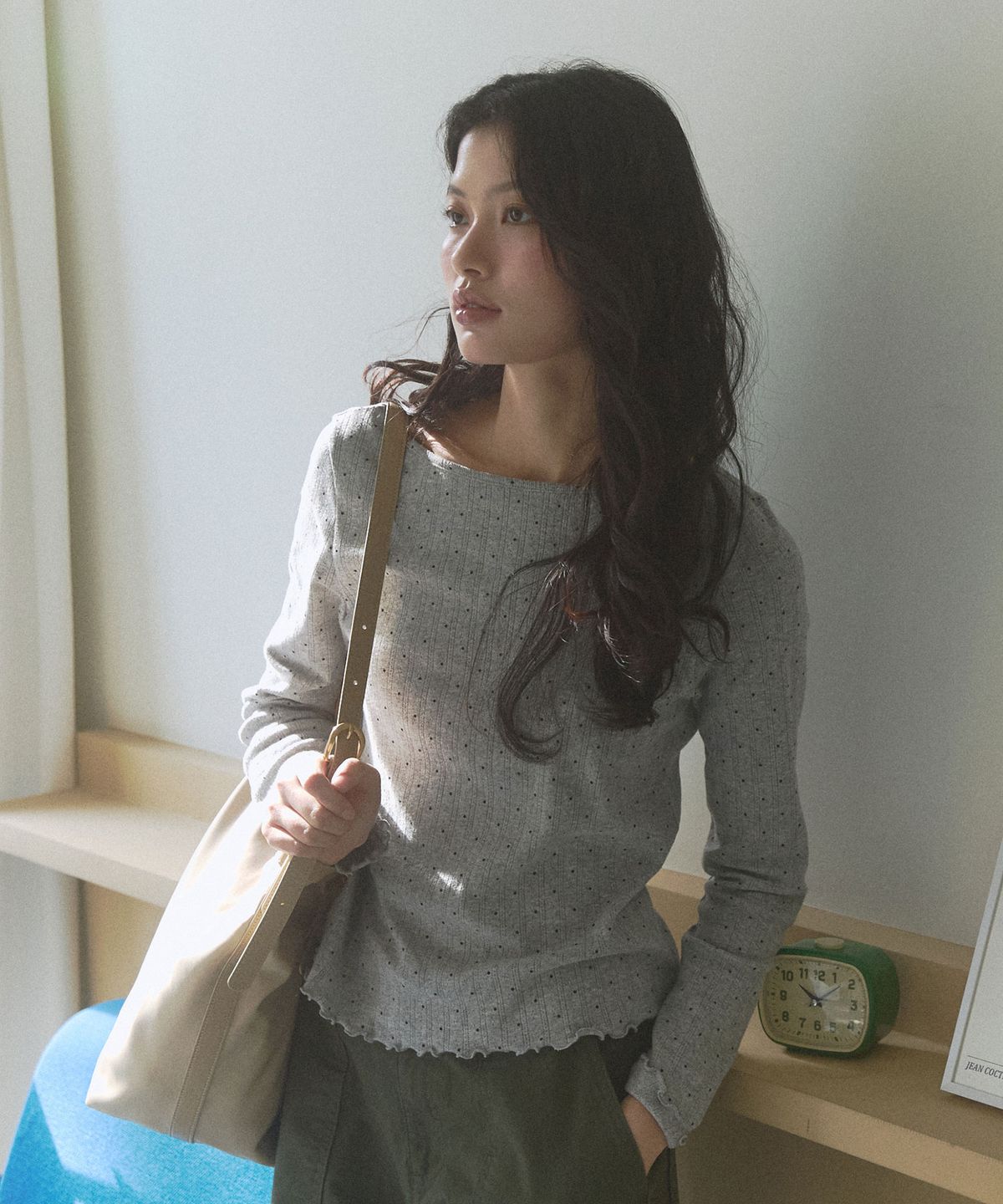 뉴루키(NEW LOOKY) Dot eyelet t-shirt _Melange grey