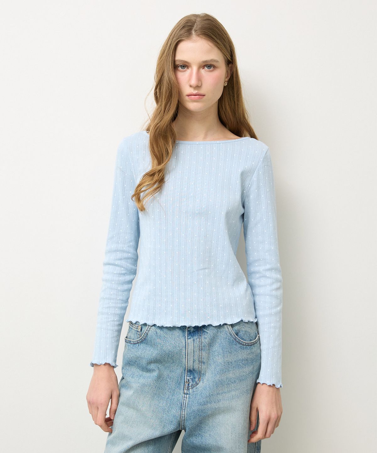 뉴루키(NEW LOOKY) Dot eyelet t-shirt _Light blue
