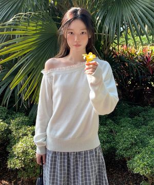 페이 레이스 원숄더 캐시미어 니트 ( 아이보리 )