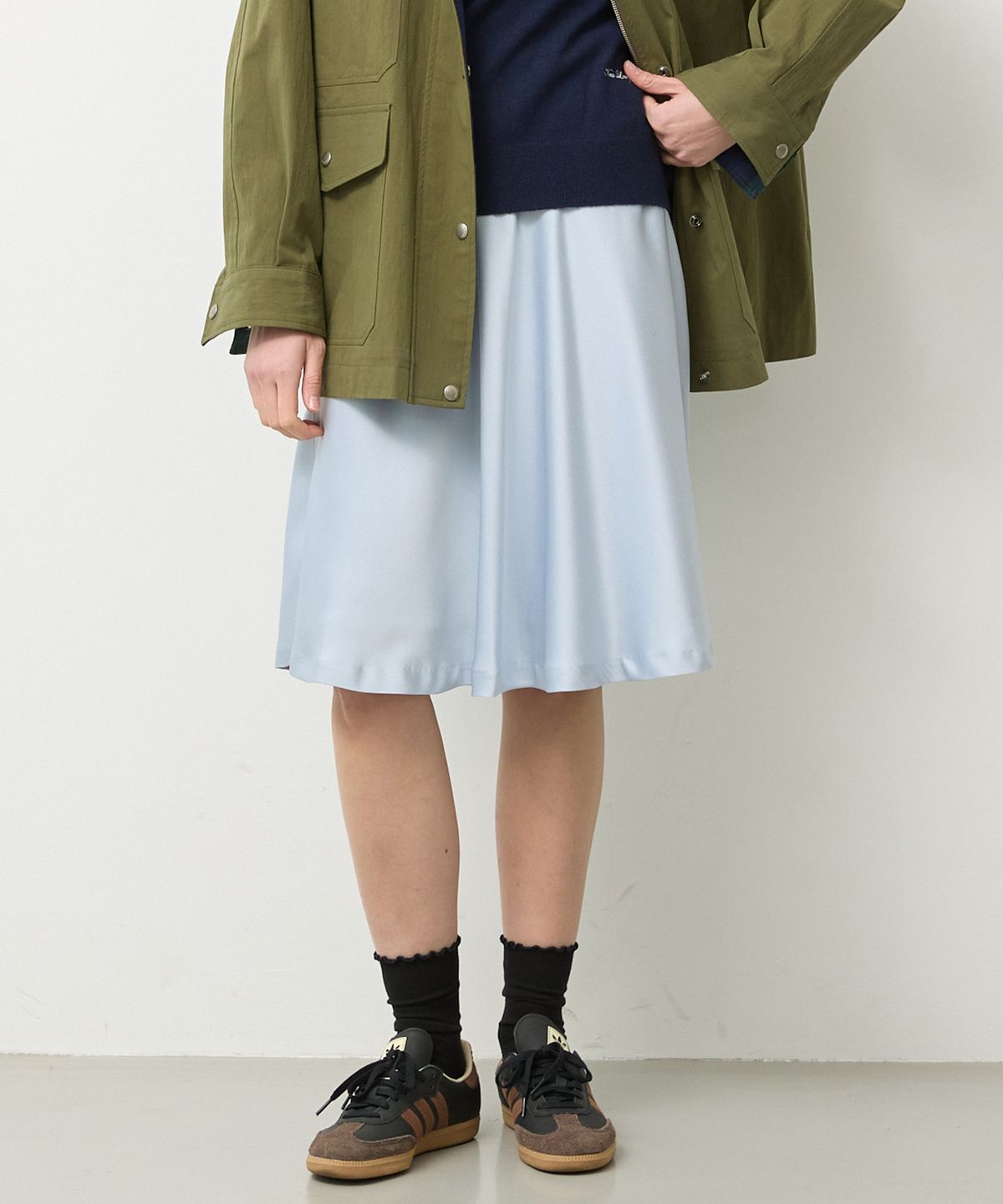 뉴루키(NEW LOOKY) Flared midi skirt _Light blue