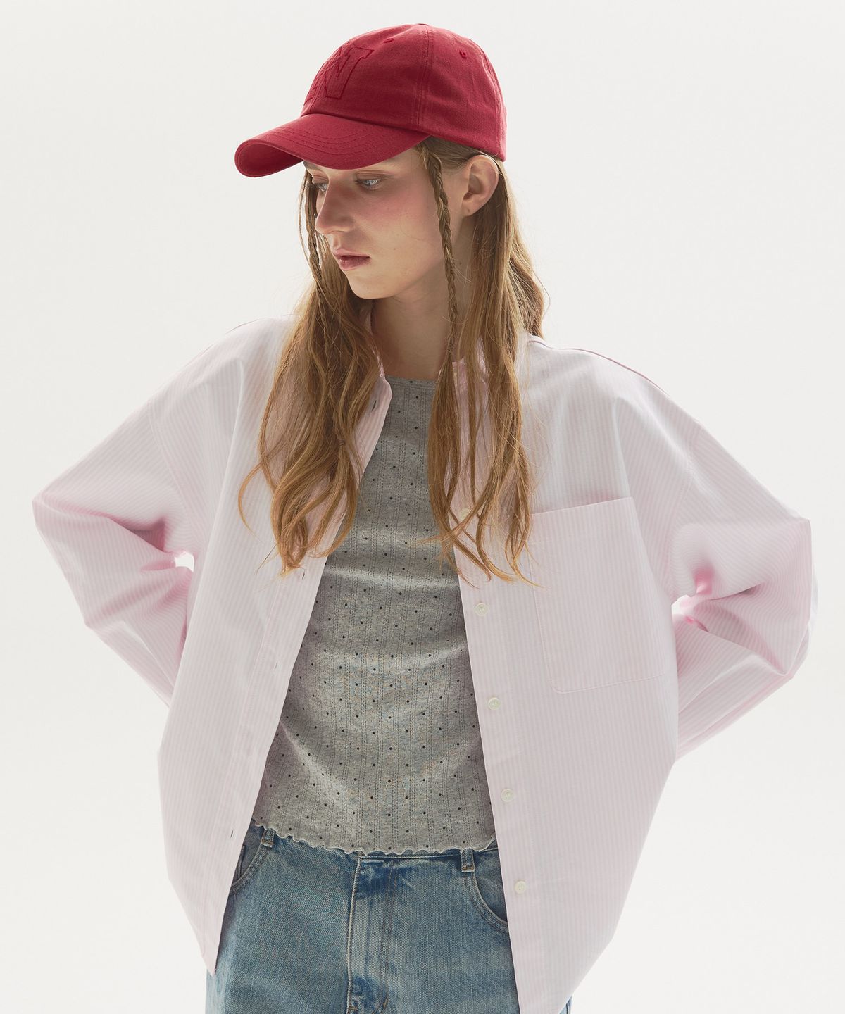 뉴루키(NEW LOOKY) Loose fit shirt_ Light pink