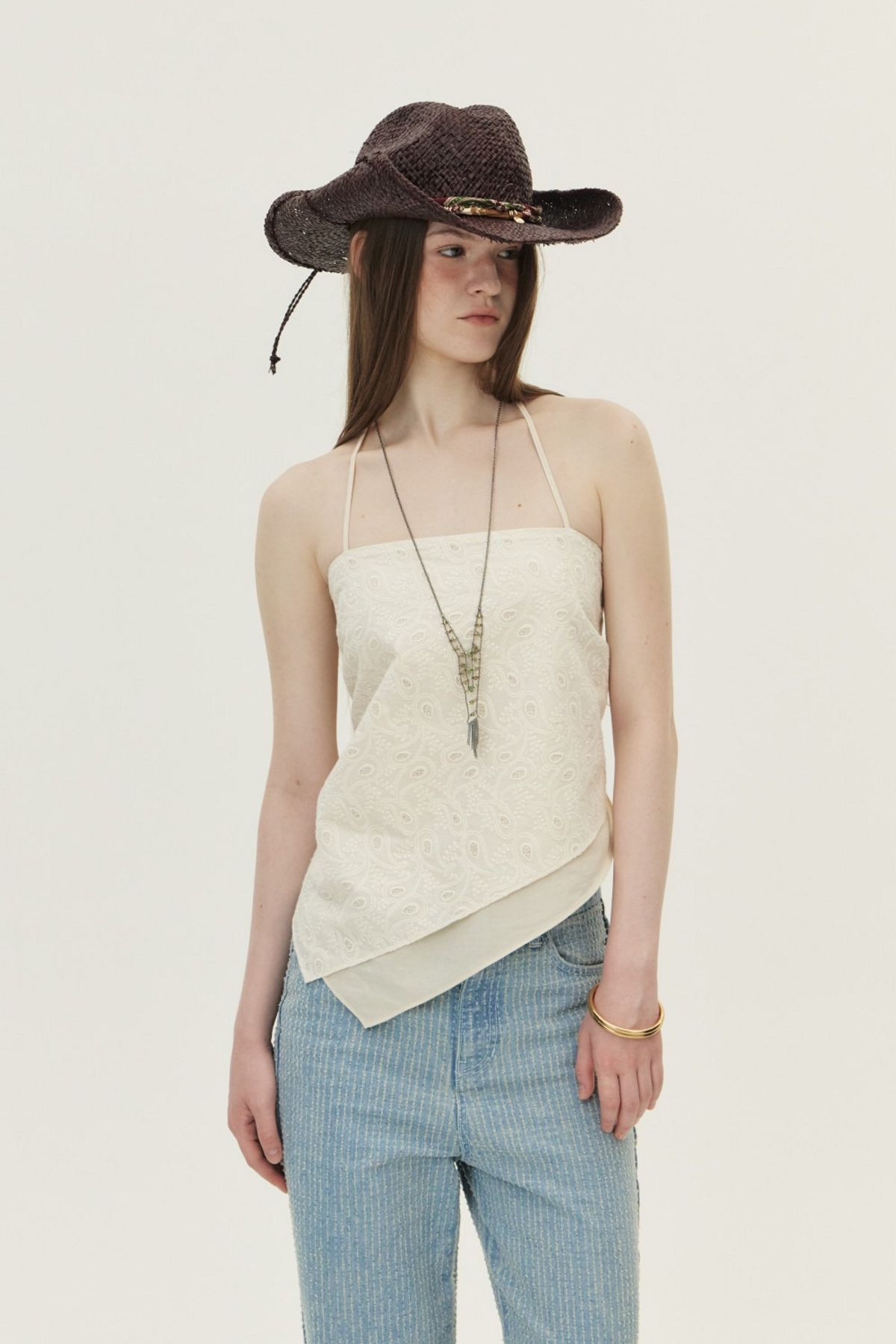 쿠메(KUMÉ) Paisley Lace Scarf Top, Ecru