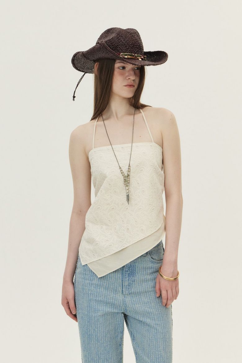 Paisley Lace Scarf Top, Ecru
