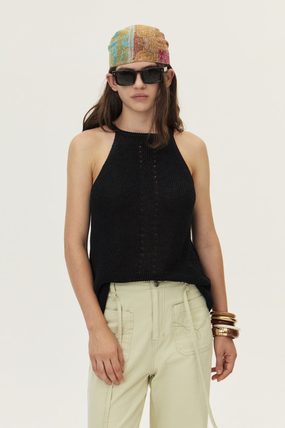 쿠메(KUMÉ) Loosely Knitted Halter Knit Top, Black