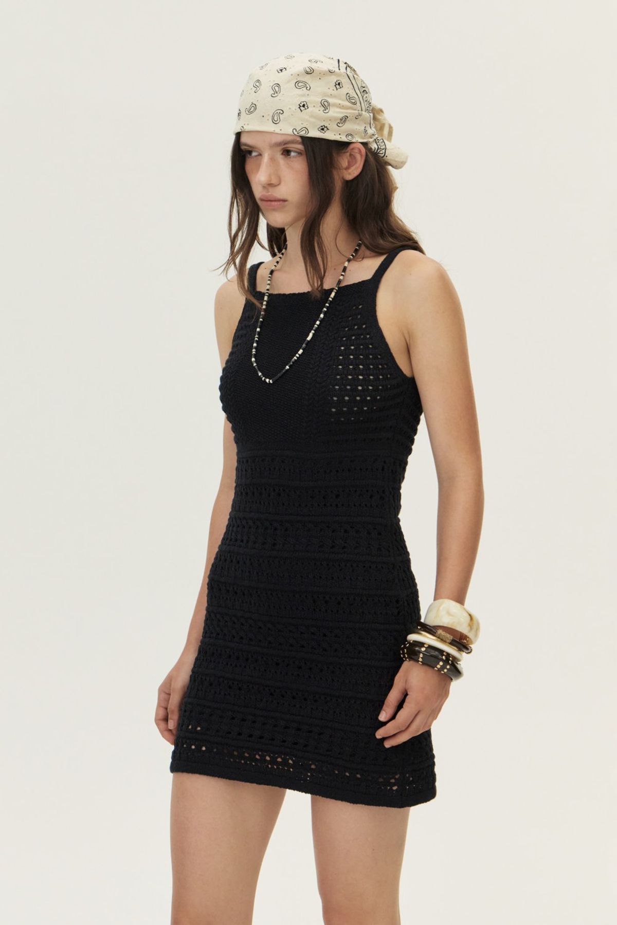 쿠메(KUMÉ) Crochet Mini Dress, Black