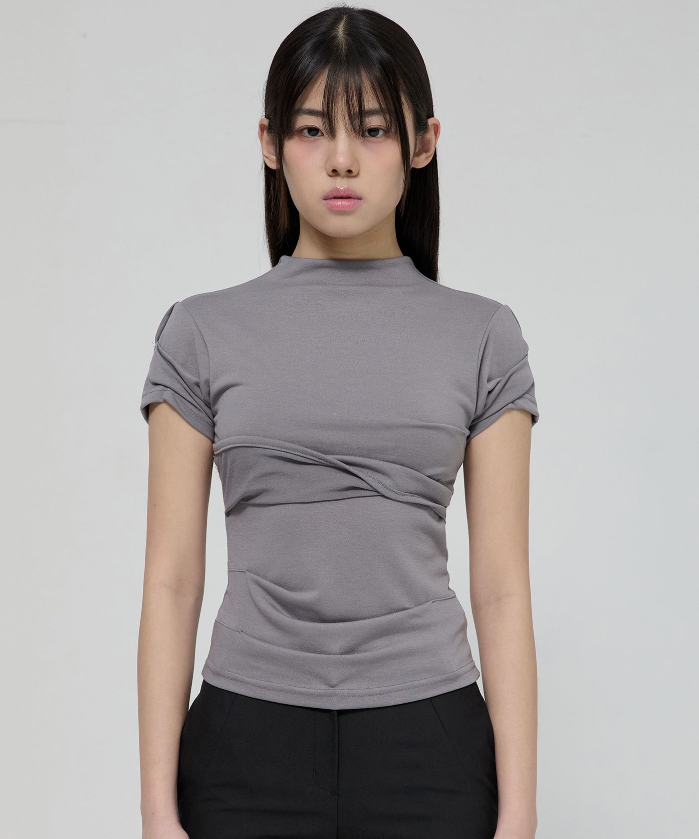 MUSINSA公式 | FLAREUP Asymmetrical Draped Mock Neck T-Shirt (FL