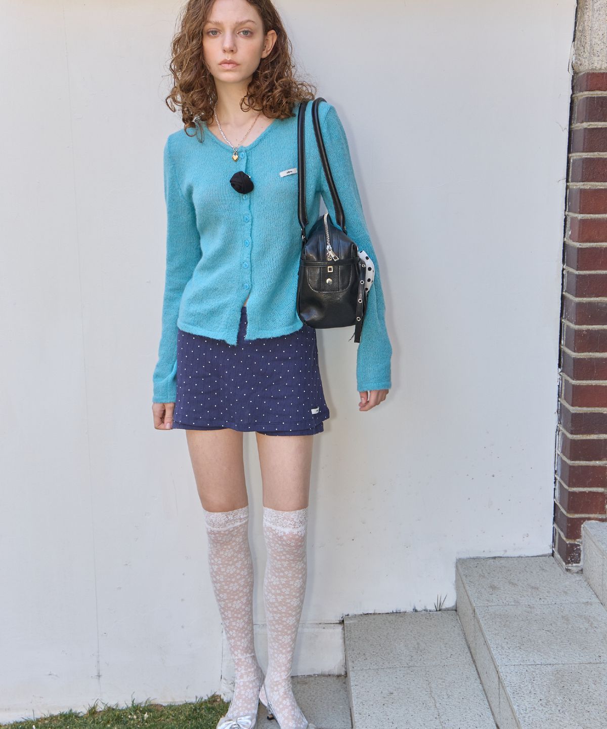 레터리(LETERIE) BUBBLE DOT SKIRT_NAVY