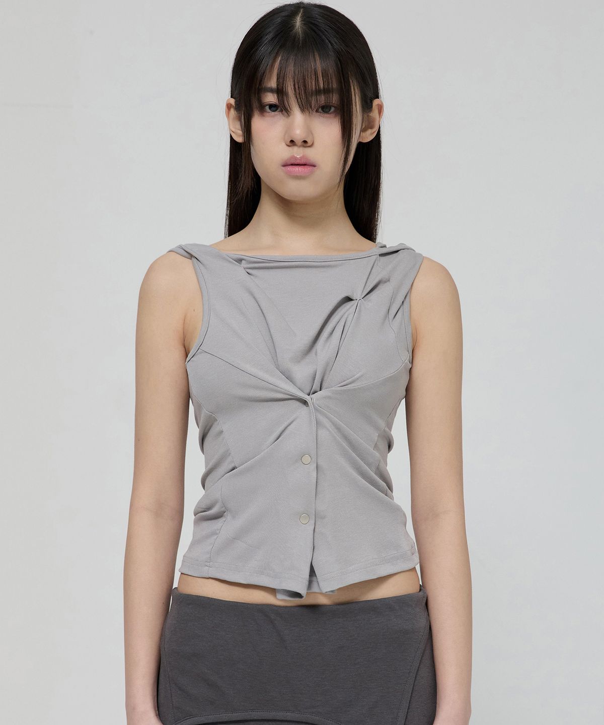 플레어업(FLAREUP) Asymmetric Snap Hoodie (FL-133_Gray)