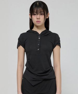 Asymmetrical Draped Hoodie (FL-127_Black)