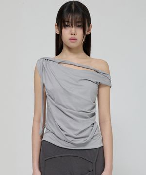 Braided Drape One-Shoulder Top (FL-140_Gray)