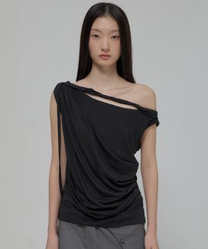 Braided Drape One-Shoulder Top (FL-140_Black)