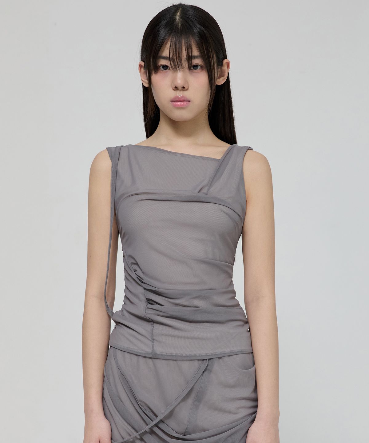 플레어업(FLAREUP) Draped Mesh Layered Sleeveless (FL-116_Gray)