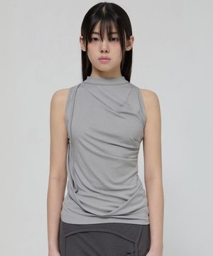 Draped Sleeveless Top (FL-135_Gray)
