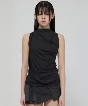 Draped Sleeveless Top (FL-135_Black)