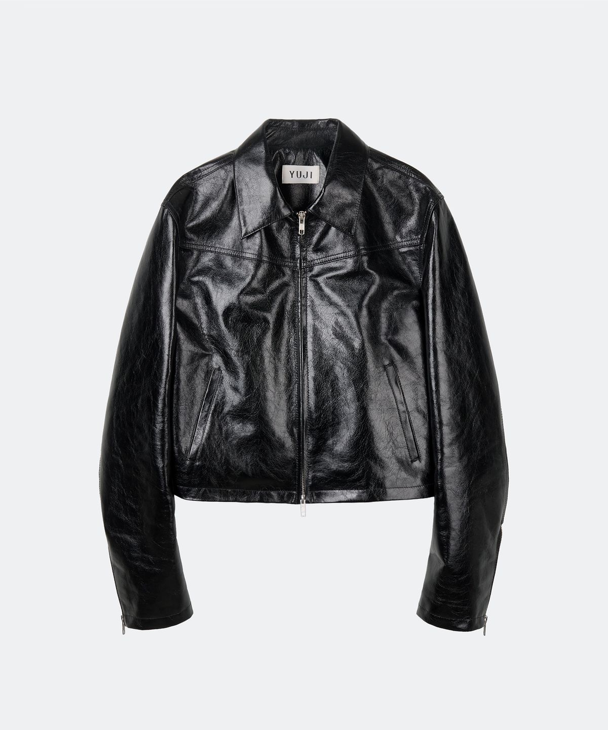유지(YUJI) GLAZED LEATHER JACKET BLACK