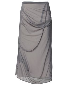 Draped Mesh Layered Long Skirt (FL-264_Gray)
