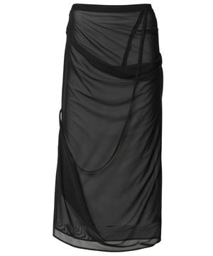Draped Mesh Layered Long Skirt (FL-264_Black)