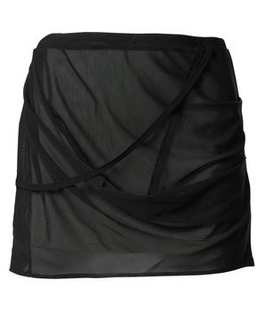 Draped Mesh Layered Mini Skirt (FL-265_Black)