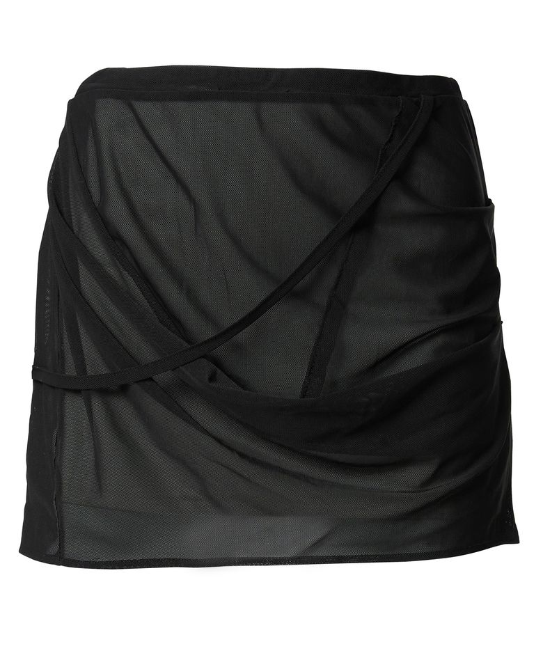 Draped Mesh Layered Mini Skirt (FL-265_Black)