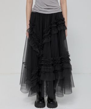 Tulle Layered Long Skirts (FL-266_Black)