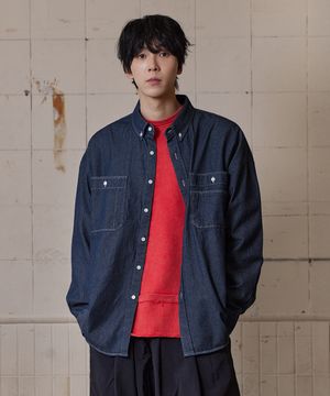 더블 포켓 버튼다운 데님 셔츠 진청
