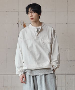 벗나우 스트링 풀오버 헨리넥 티셔츠 크림